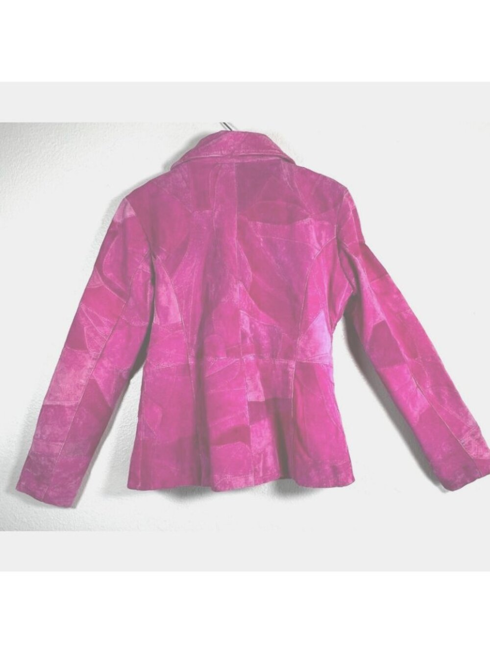 Vintage Suede Jacket Coat Womens Hot Pink X-XL Patchwork Full Zip Pockets 1970s - Picture 2 of 9